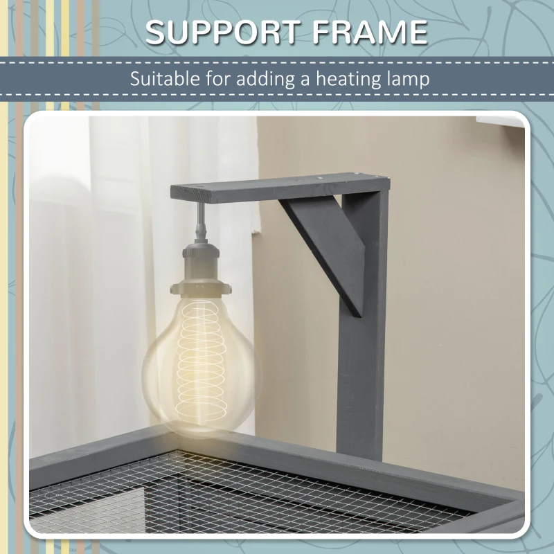 PawHut Tortoise Habitat with Shelf Storage Tortoise Gift Accessory with Weather Protection for Indoor, Gray