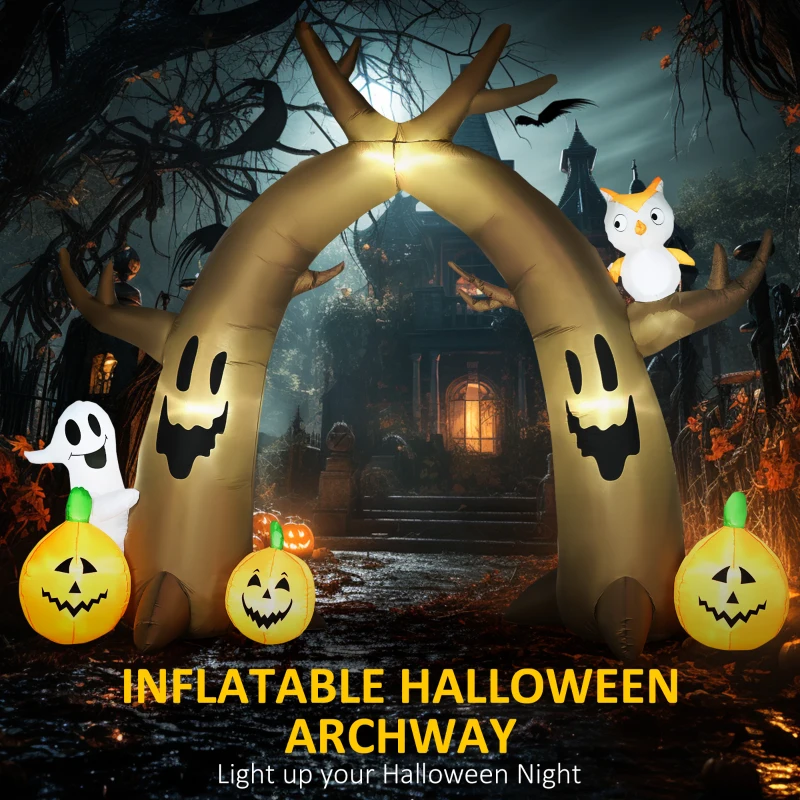 HOMCOM 10FT Gaint Halloween Inflatables Outdoor Decorations Dead Tree Archway with Ghost, Pumpkin, Blow Up Yard Decor with LED Lights  for Garden, Lawn, Party, Holiday