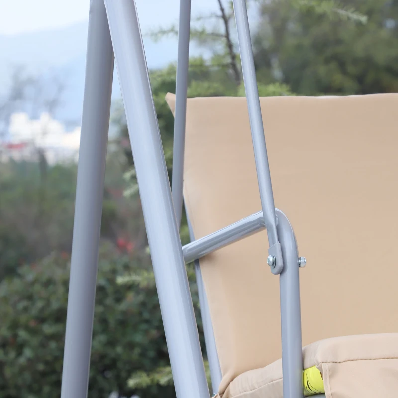 Outsunny 2-Seater Outdoor Porch Swing with Canopy and Table, Patio Swing Chair for Garden, Poolside, Backyard, Beige