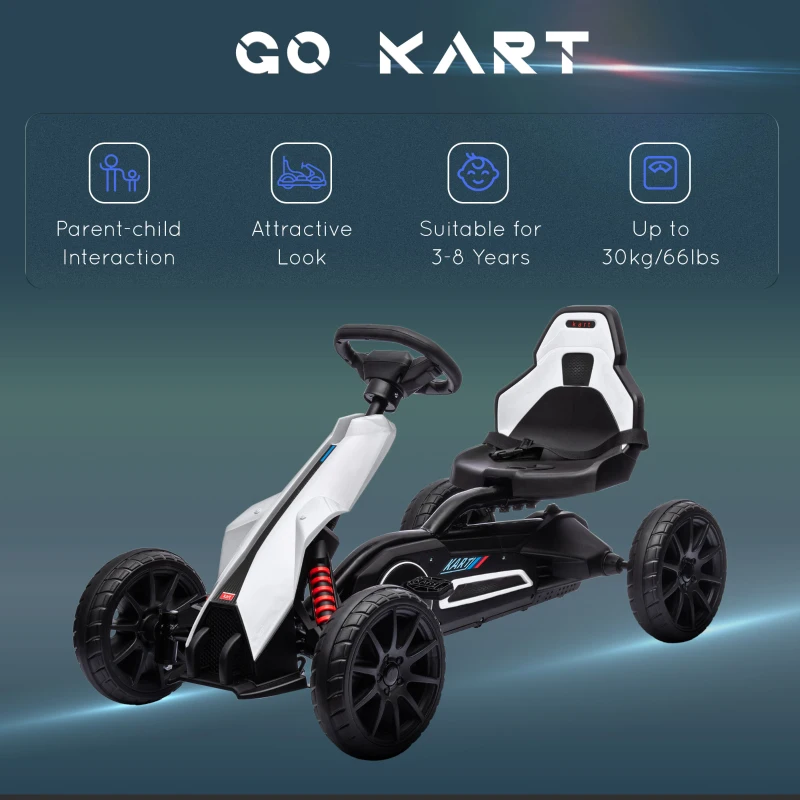 Aosom Kids Pedal Go Kart W/ Adjustable Seat, Swing Axle, White