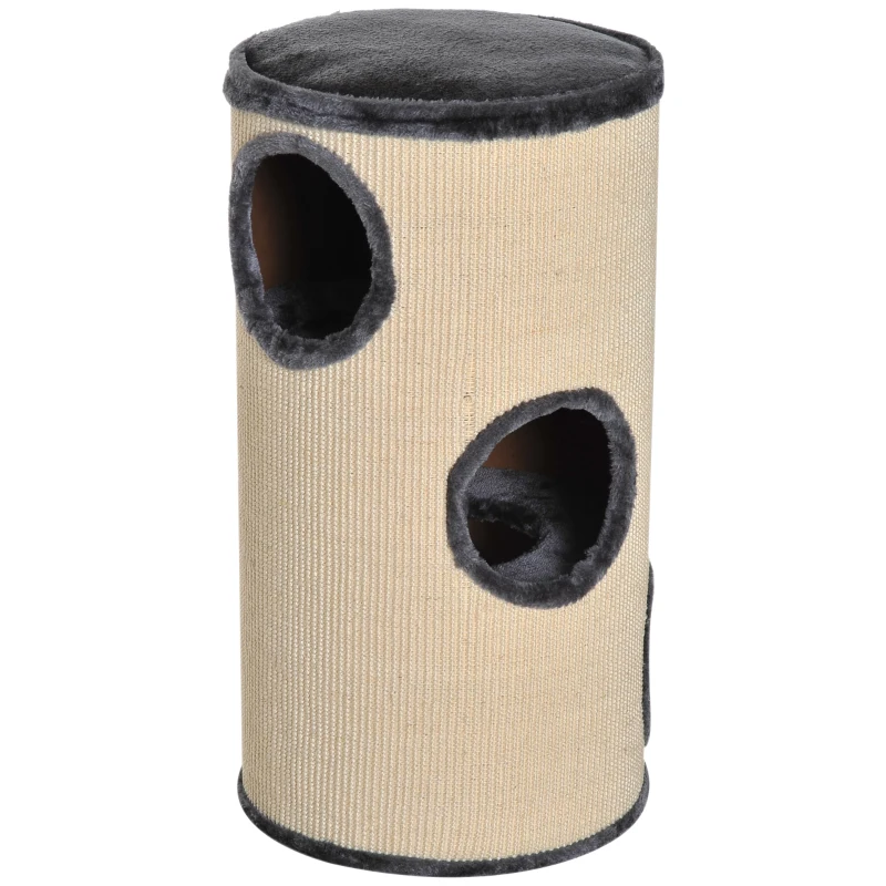 PawHut 28" Cat Condo 3-Story Cat House with Sisal, Gray