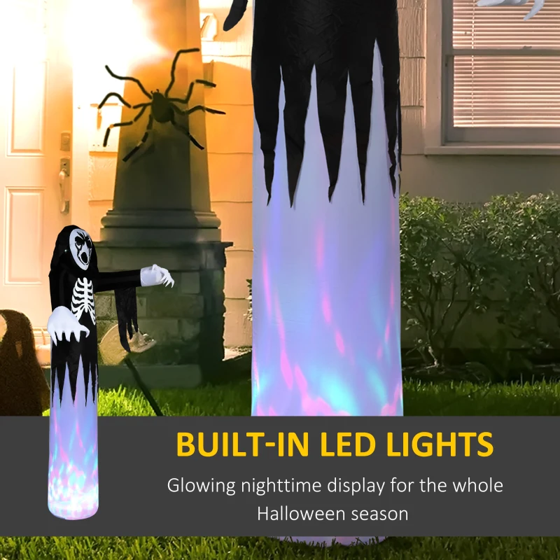 HOMCOM 12ft Halloween Inflatables Outdoor Decorations Skeleton Ghost, Blow Up LED Yard Decor for Garden, Lawn, Party, Holiday, Waterproof