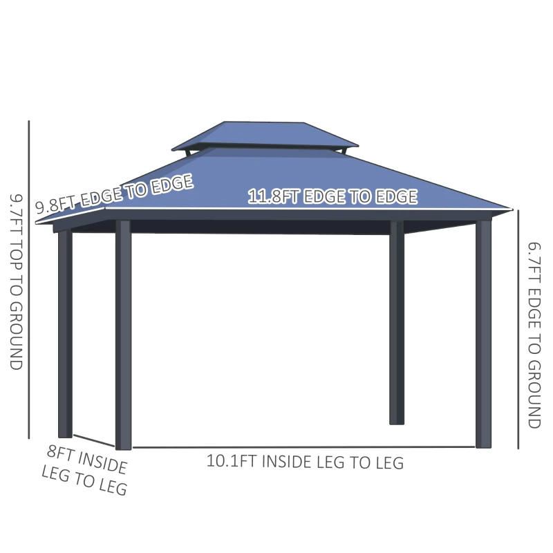 Outsunny 10'x12' Aluminum Patio Gazebo with Mesh Curtains, 2-Tier Roof, Outdoor Shelter, Gray - Ideal for Garden & Backyard
