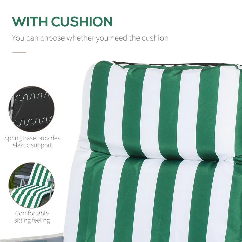 Outsunny Set of 2 Garden Sun Lounger, Outdoor Reclining Seat Cushioned Seat, Foldable Adjustable Recliner, White and Green