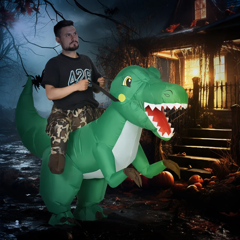 HOMCOM Halloween Inflatable Costume, Ride on Dinosaur Costumes for Adults, Funny Blow up Costume for Party, Cosplay, Green