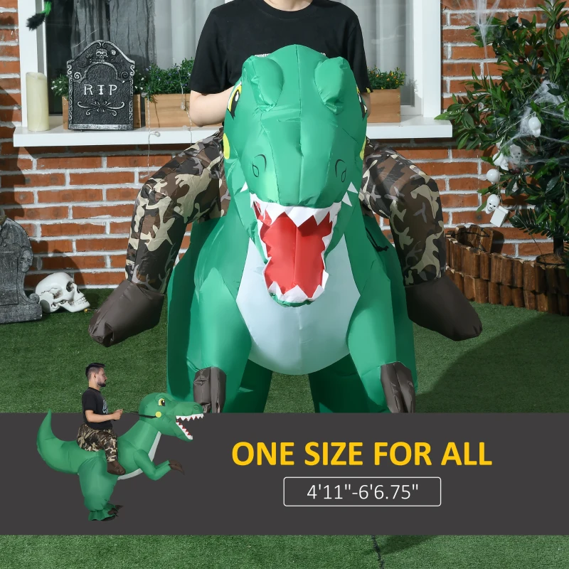 HOMCOM Halloween Inflatable Costume, Ride on Dinosaur Costumes for Adults, Funny Blow up Costume for Party, Cosplay, Green