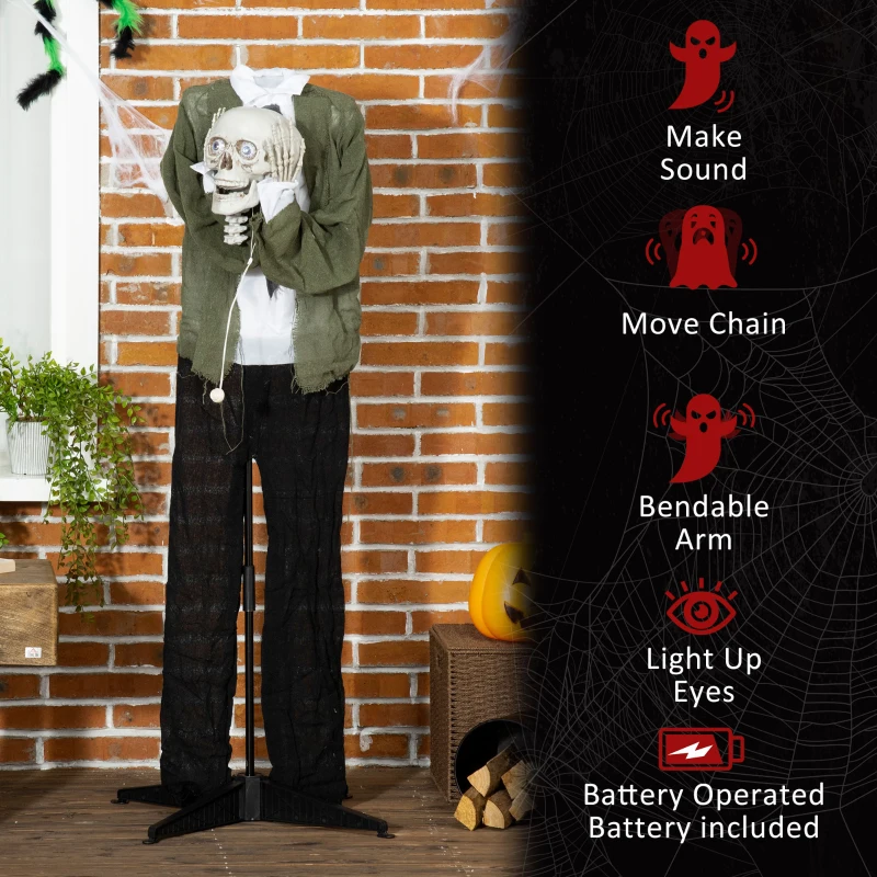 Outsunny 57" Life Size Outdoor Halloween Decorations Hanging Talking Skeleton Ghost, Animated Prop Animatronic Decor with Sound and Motion Activated, Light Up Eyes, Laughter