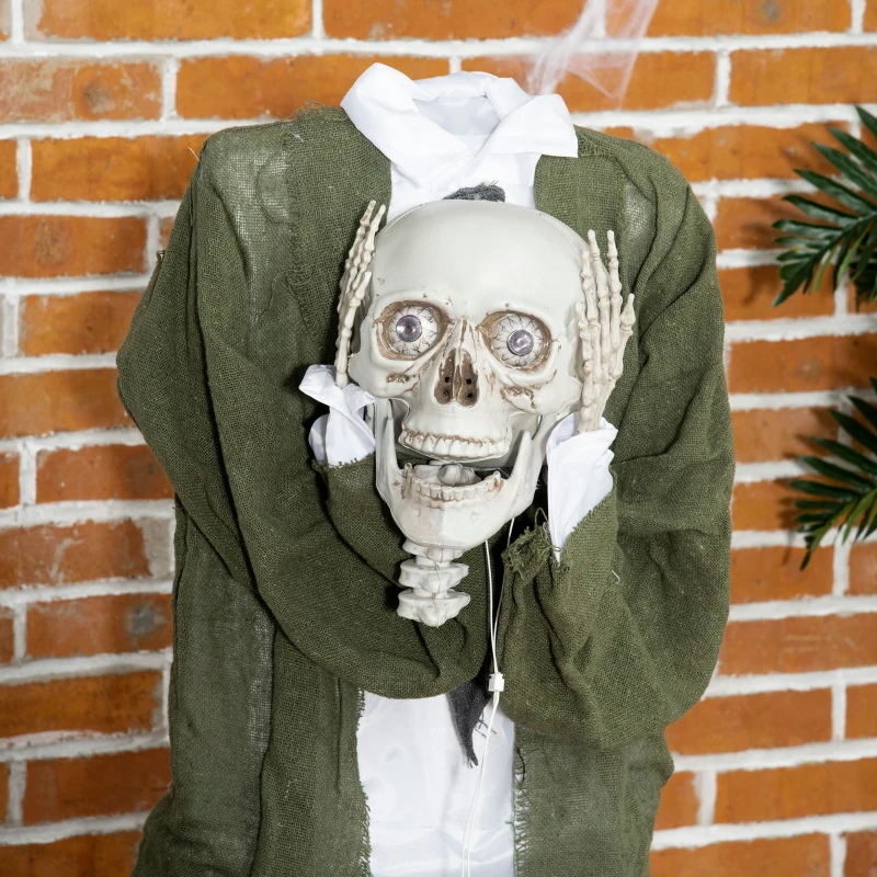 Outsunny 57" Life Size Outdoor Halloween Decorations Hanging Talking Skeleton Ghost, Animated Prop Animatronic Decor with Sound and Motion Activated, Light Up Eyes, Laughter