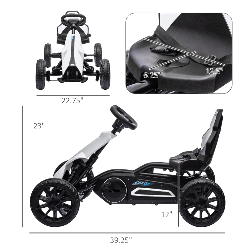 Aosom Kids Pedal Go Kart W/ Adjustable Seat, Swing Axle, White