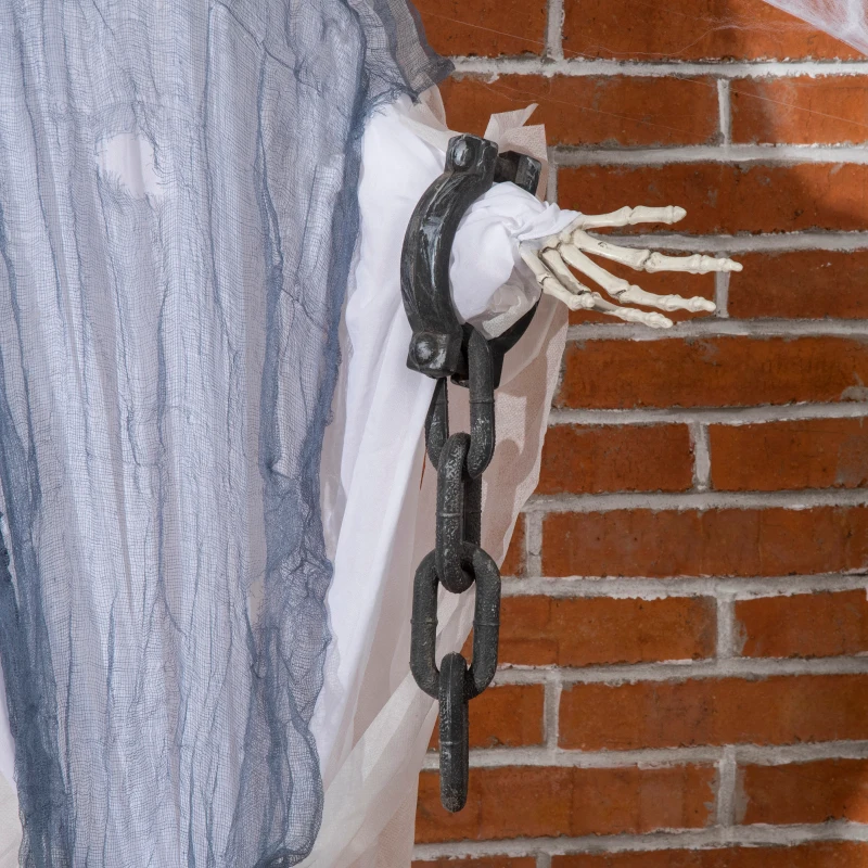 Outsunny 60" Life Size Outdoor Halloween Decorations Hanging Grim Reaper in White Robe, Animated Prop with Sound and Motion Activated Light Up Eyes, Howling and Chain Sound