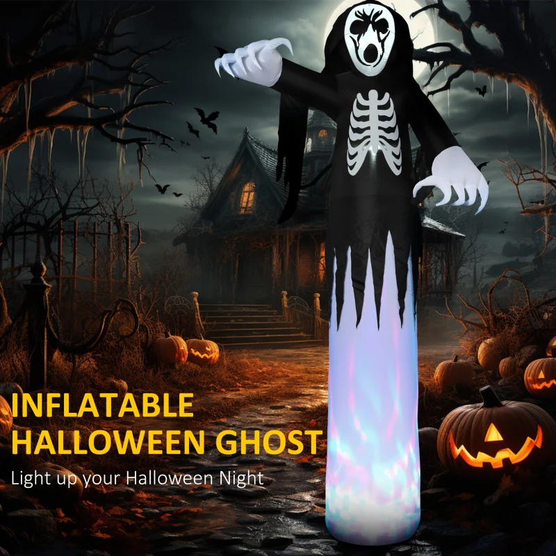 HOMCOM 12ft Halloween Inflatables Outdoor Decorations Skeleton Ghost, Blow Up LED Yard Decor for Garden, Lawn, Party, Holiday, Waterproof