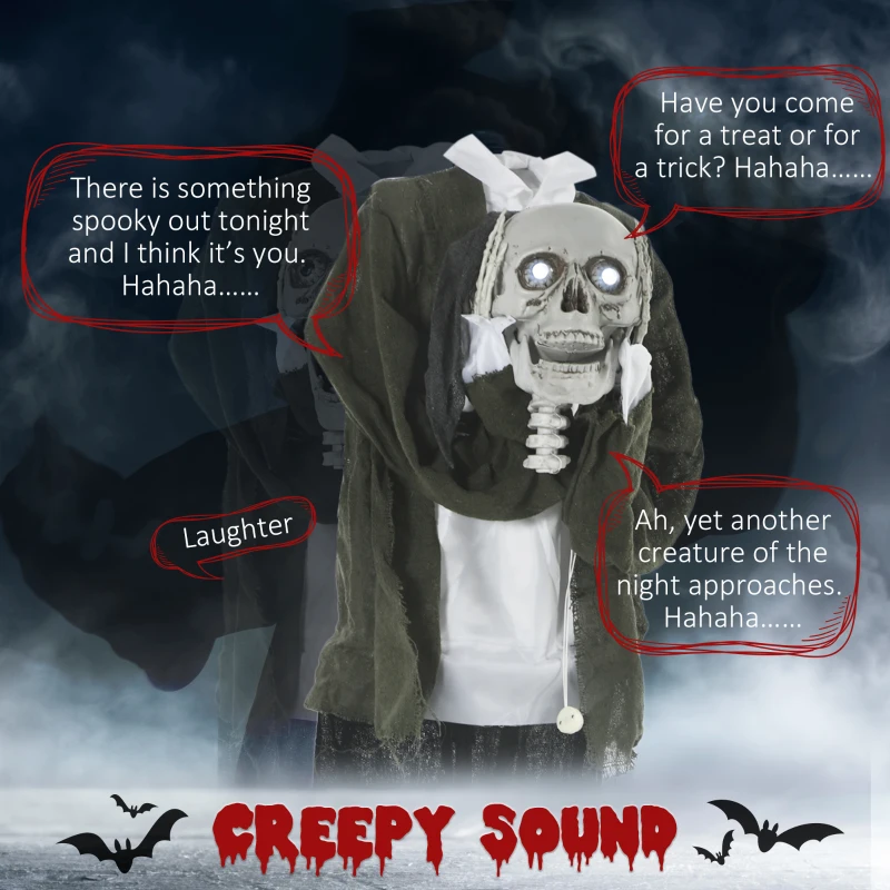 Outsunny 57" Life Size Outdoor Halloween Decorations Hanging Talking Skeleton Ghost, Animated Prop Animatronic Decor with Sound and Motion Activated, Light Up Eyes, Laughter