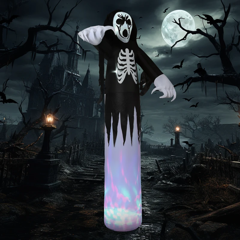 HOMCOM 12ft Halloween Inflatables Outdoor Decorations Skeleton Ghost, Blow Up LED Yard Decor for Garden, Lawn, Party, Holiday, Waterproof