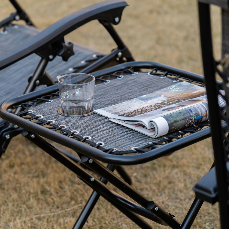 Outsunny Zero Gravity Chair Set with Side Table, Folding Reclining Chair with Cupholders & Pillows, Adjustable Lounge Chairs for Pool, Backyard, Lawn, Beach, Gray