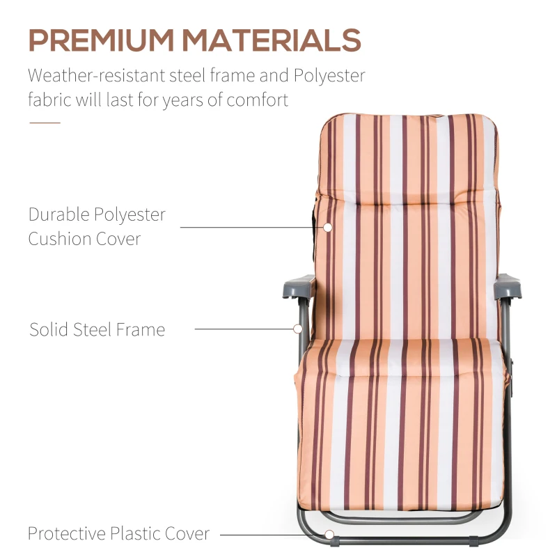 Outsunny Set of 2 Garden Sun Lounger, Outdoor Reclining Seat Cushioned Seat, Foldable Adjustable Recliner, Grey and Orange