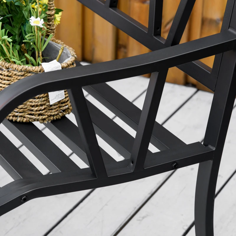 Outsunny 50" Outdoor Bench, Metal Garden Bench with V-Shaped Pattern Backrest, Porch Bench with Slatted Seat for Park, Yard, Lawn, Black