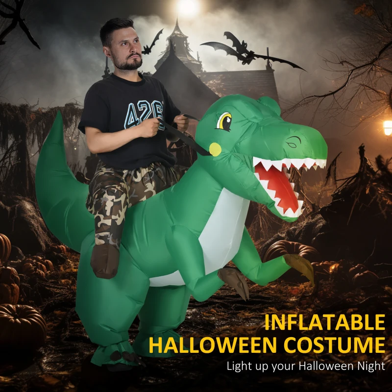 HOMCOM Halloween Inflatable Costume, Ride on Dinosaur Costumes for Adults, Funny Blow up Costume for Party, Cosplay, Green