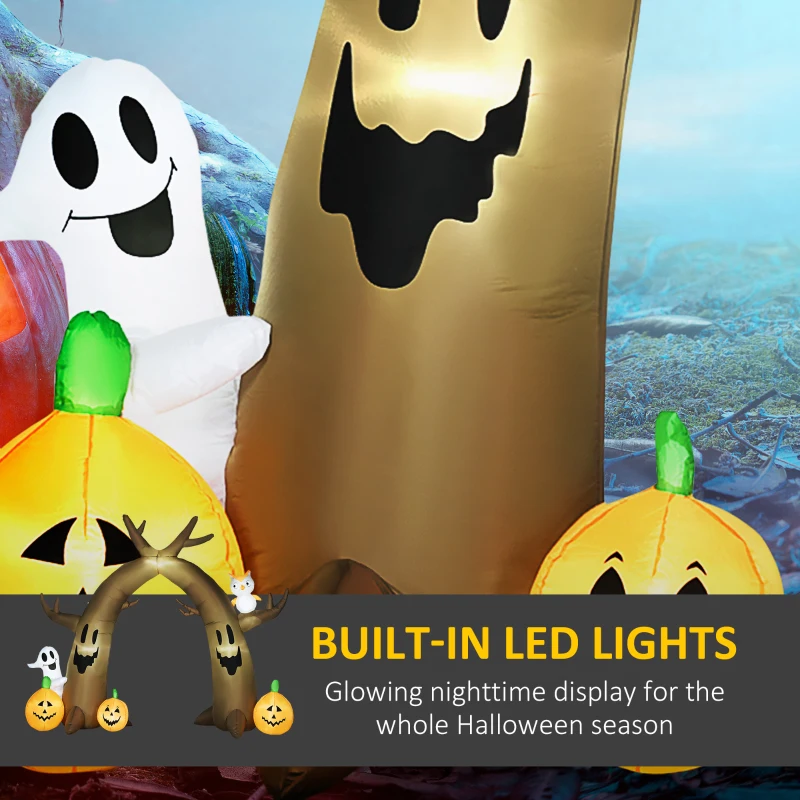 HOMCOM 10FT Gaint Halloween Inflatables Outdoor Decorations Dead Tree Archway with Ghost, Pumpkin, Blow Up Yard Decor with LED Lights  for Garden, Lawn, Party, Holiday