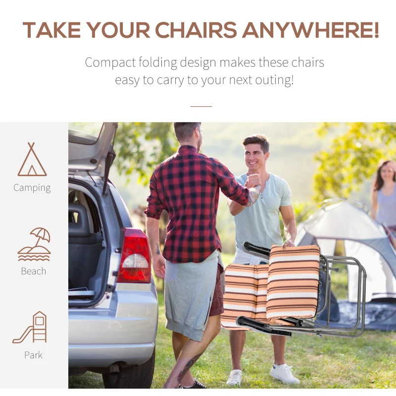 Outsunny Set of 2 Garden Sun Lounger, Outdoor Reclining Seat Cushioned Seat, Foldable Adjustable Recliner, Grey and Orange
