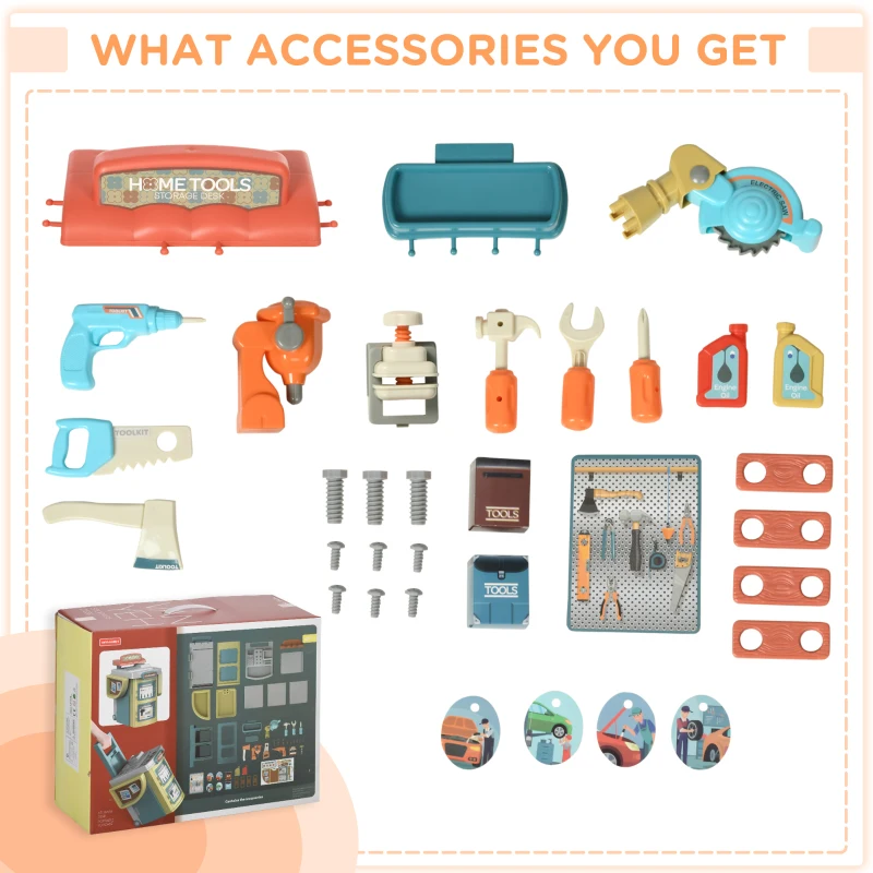 Qaba 47 Pieces Kids Tool Set Children Trolley for 3-6 Years Old