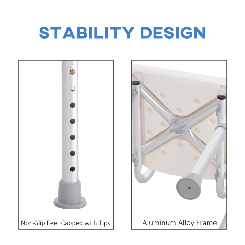 HOMCOM Bath Chair with Back, Adjustable Height Non-slip Shower Stool Bench Tool-Free Assembly Bathroom Aids, White