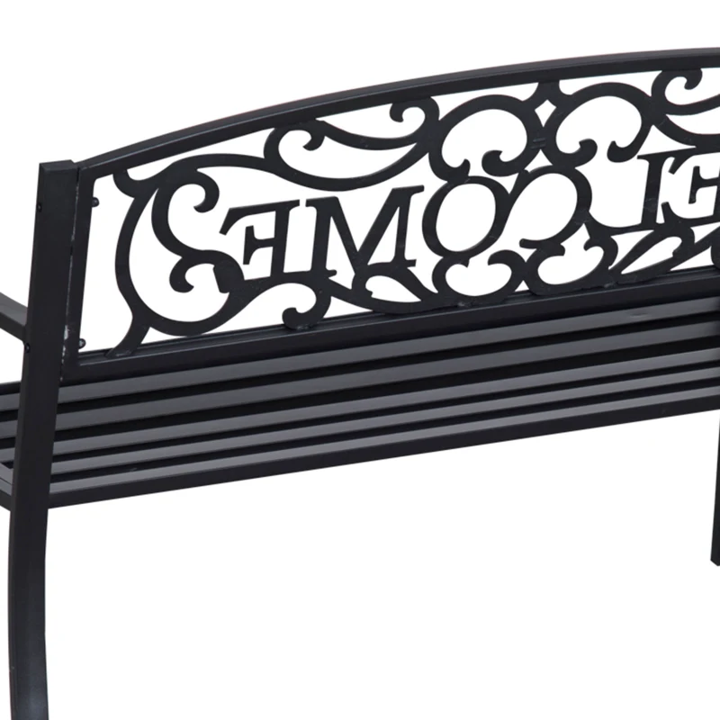 Outsunny 50" 2-Seater Garden Bench, Patio Decorative Chair Metal Backyard Loveseat Outdoor Furniture for Yard, Lawn, Porch, Black