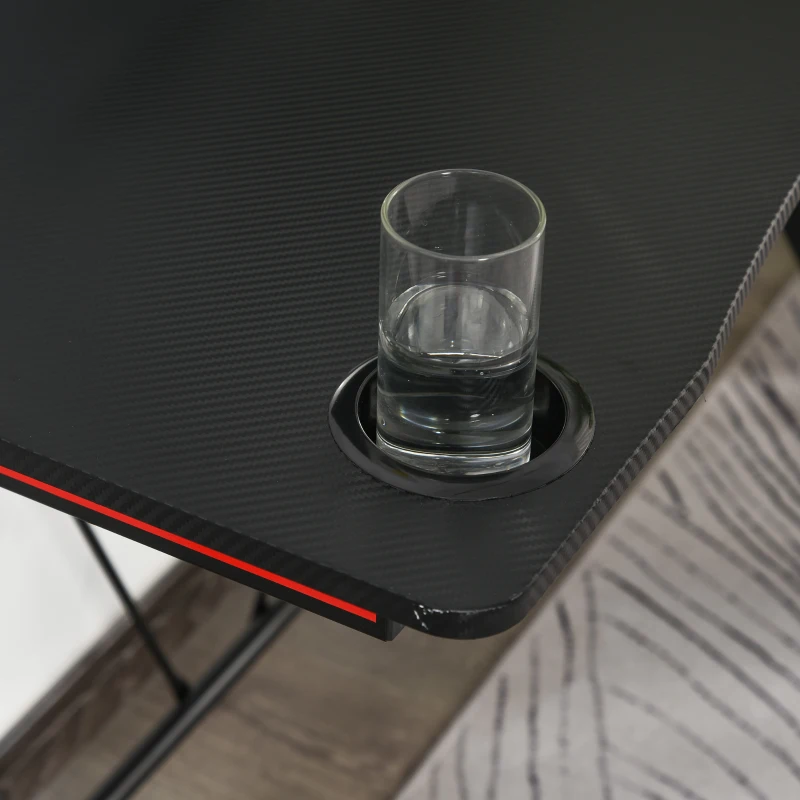 HomCom 41 inch Gaming Computer Desk, Home Office Gamer Table Workstation with Cup Holder, Headphone Hook, Cable Management, Carbon Fiber Surface