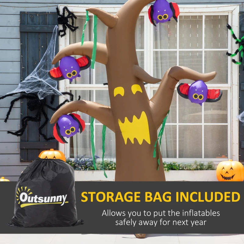 Outsunny 8' Halloween Inflatables Outdoor Decorations Ghost Tree with Cute Bats, Blow-Up Yard Decor with LED Display Indoor Outdoor for Garden, Lawn, Party, Holiday