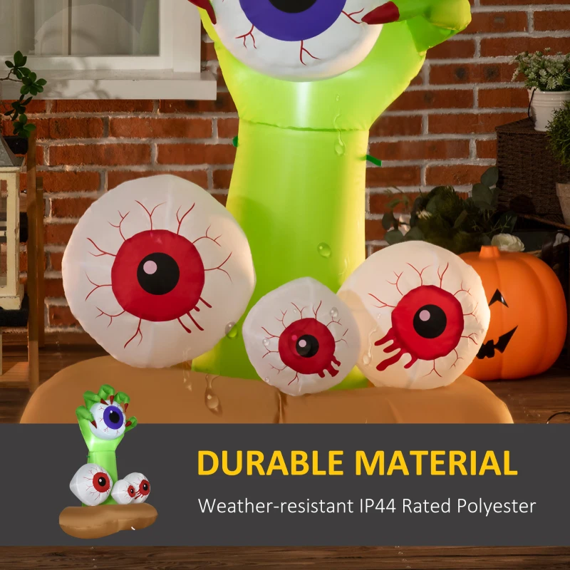 HOMCOM 4ft Halloween Inflatables Outdoor Decorations Monster Hand Grasping Bloodshot Eyeballs, Blow Up LED Yard Decor for Garden, Lawn, Party, Holiday, Waterproof