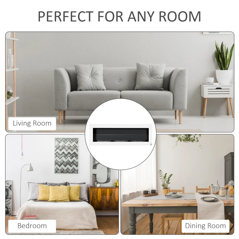 HOMCOM Ethanol Fireplace, 47.25" Wall-Mount 0.3 Gallon Steel 215 Sq Ft., Burns up to 3 Hours, White