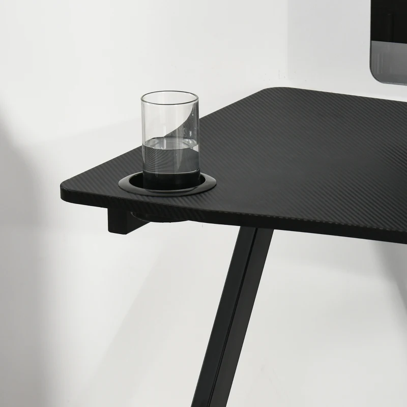 HOMCOM 47 inch Gaming Computer Desk, Home Office Gamer Table Workstation with Cup Holder, Headphone Hook, Cable Management, Carbon Fiber Surface