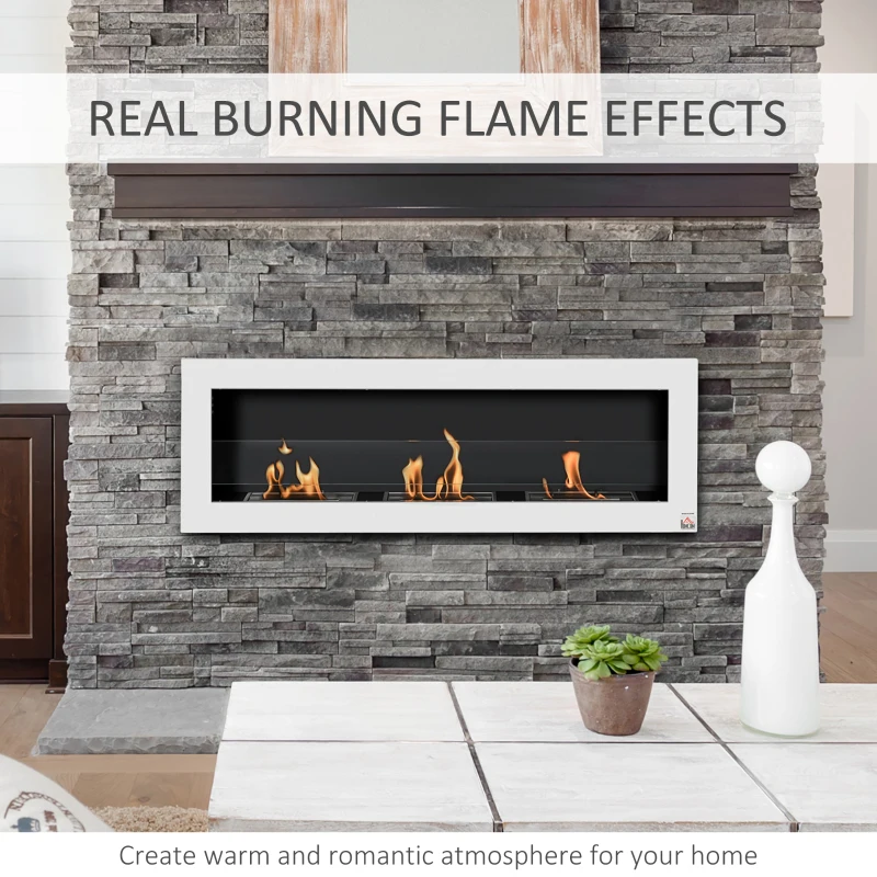 HOMCOM Ethanol Fireplace, 47.25" Wall-Mount 0.3 Gallon Steel 215 Sq Ft., Burns up to 3 Hours, White