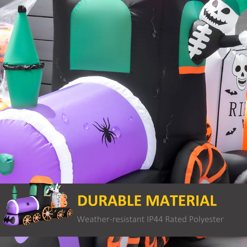 HOMCOM 8' Inflatable Halloween Spooky Train with Skeleton and Graveyard, Blow Up Outdoor LED Yard Display, Waterproof