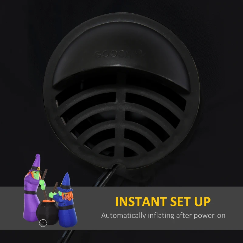 HOMCOM 6' Halloween Inflatables Outdoor Decorations Witches With Cauldron LED Light, Blow Up LED Yard Decor for Garden, Lawn, Party, Holiday