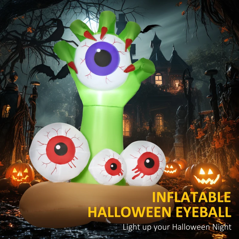 HOMCOM 4ft Halloween Inflatables Outdoor Decorations Monster Hand Grasping Bloodshot Eyeballs, Blow Up LED Yard Decor for Garden, Lawn, Party, Holiday, Waterproof