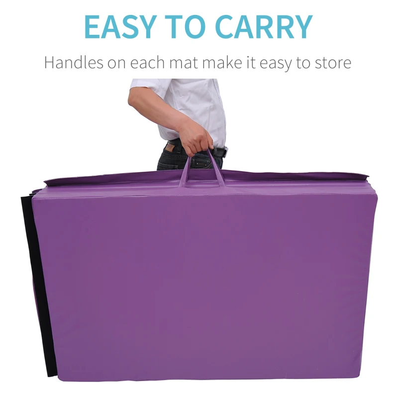 Soozier 4'x10'x2'' Folding Gymnastics Tumbling Mat, Exercise Mat  with Carrying Handles for Yoga, MMA, Martial Arts, Stretching, Purple