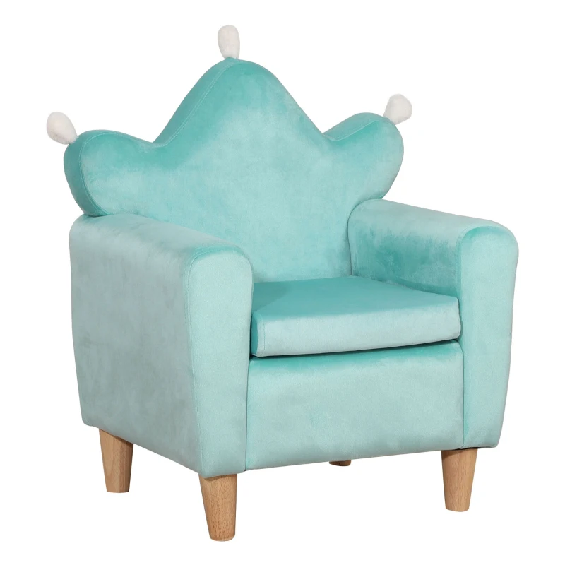 Qaba Kids Sofa, Armrest Chair for Preschool, Toddler Couch for Kids Room, Kindergarten, Dutch Velvet, Eucalyptus Wood, Light Blue