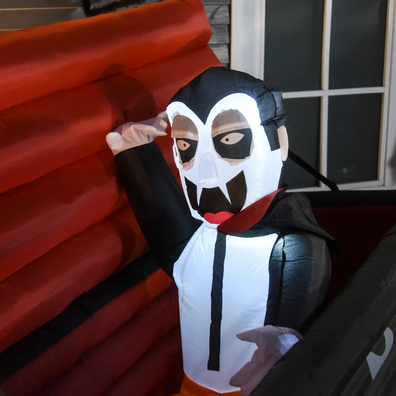 HOMCOM 6FT W Halloween Inflatables Outdoor Decorations Vampire and Giant Coffin, Blow Up LED Yard Decor, for Garden, Lawn, Party, Holiday
