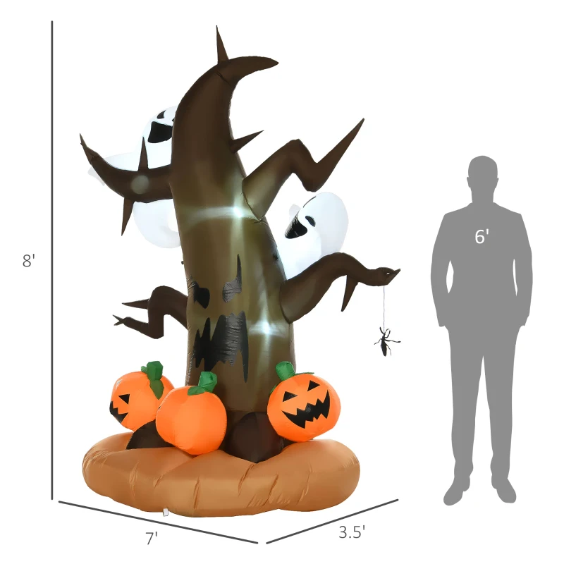 HOMCOM 8' Halloween Inflatables Outdoor Decorations LED Dead Tree with Ghost Pumpkins Indoor Outdoor Blow Up LED Yard Decor, for Garden, Lawn, Party, Holiday