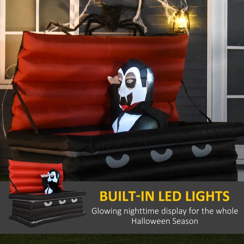 HOMCOM 6FT W Halloween Inflatables Outdoor Decorations Vampire and Giant Coffin, Blow Up LED Yard Decor, for Garden, Lawn, Party, Holiday