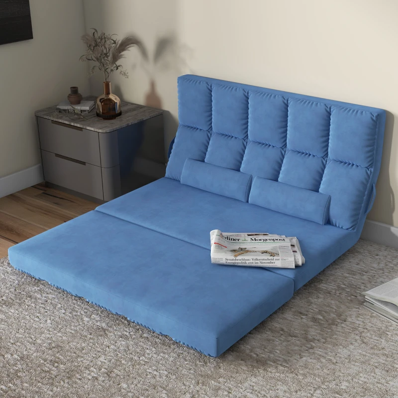 HOMCOM Recliner Sofa, Convertible Floor Sofa Chair with 2 Pillows, Adjustable Backrest and Headrest, Blue