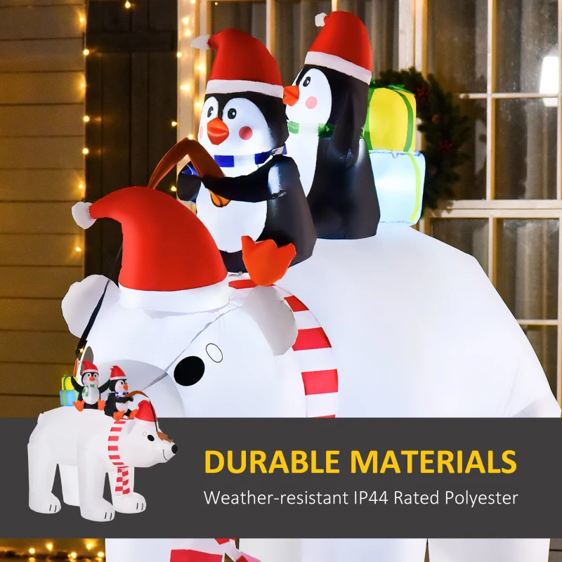 HOMCOM 7 ft Polar Bear and Penguins Christmas Inflatable, LED Lighted Outdoor Holiday Blow Up Yard Decoration