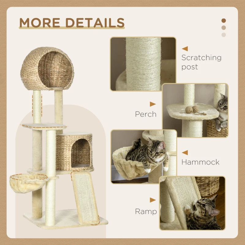 PawHut 59 Inch Cat Tree for Indoor Cats with Cat Condo, Hammock, Beige