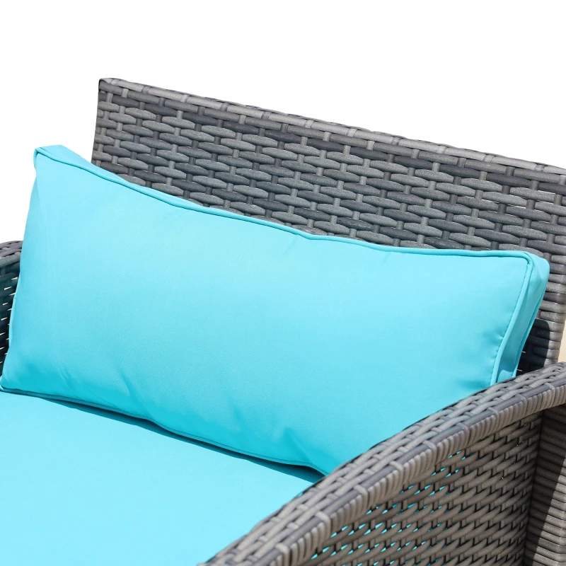 Outsunny 3 Piece Patio Furniture Set w/ Cushions, PE Rattan Outdoor Table And Chairs, 2-Tier Glass Top Coffee Table, Green
