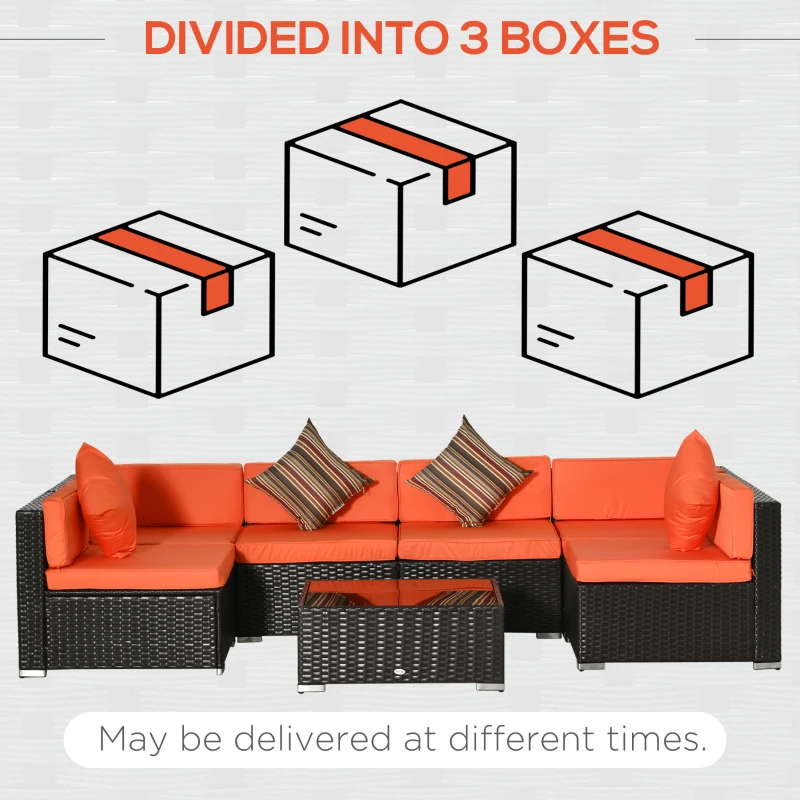Outsunny 7pcs Garden Wicker Sectional Set w/ Tea Table Patio Rattan Lounge Sofa with Cushion for Outdoor Deck Orange
