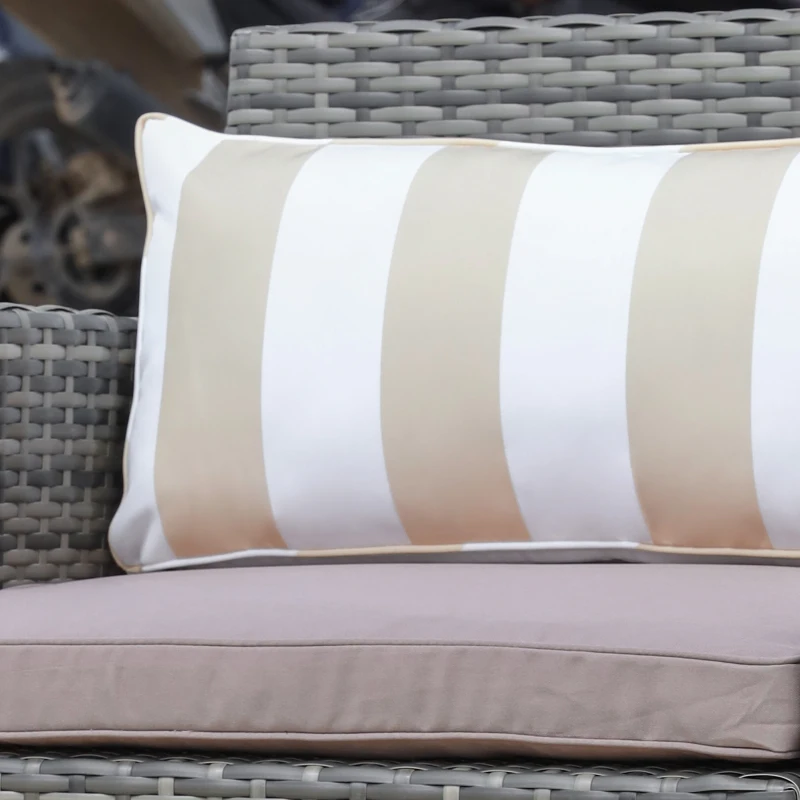 Outsunny 3 Piece Patio Furniture Set w/ Cushions, PE Rattan Outdoor Table And Chairs, 2-Tier Glass Top Coffee Table, Striped