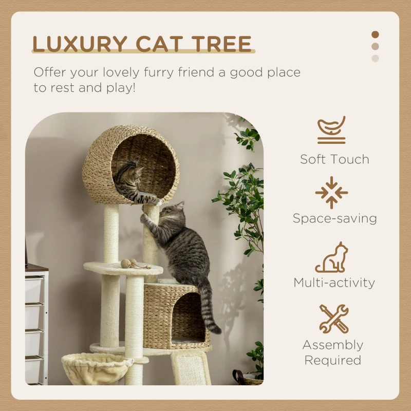PawHut 59 Inch Cat Tree for Indoor Cats with Cat Condo, Hammock, Beige