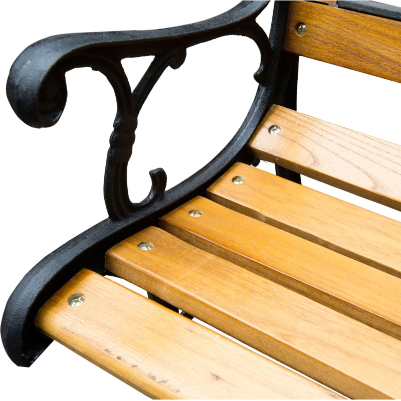 Outsunny 50" 2-Seater Garden Bench Chair, Loveseat for Yard, Lawn, Porch, Patio, Cast Iron/ Wooded, Natural