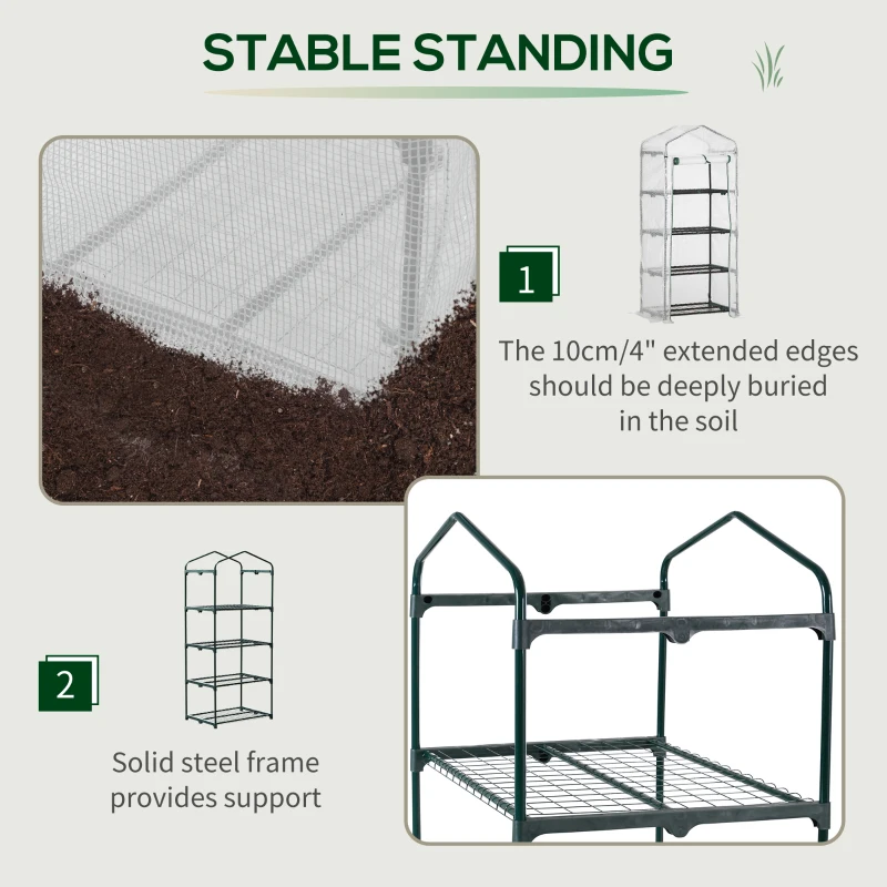 Outsunny 28" x 20" x 63" Portable Greenhouse with 4 Tier Shelves Outdoor Hot House Plant Flower Greenhouse, Steel Frame, PE Cover, White