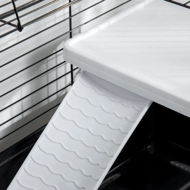 PawHut Small Animal Cage with Rolling Stand, Portable Bunny Cage with Storage Shelf, Guinea Pig Cage, Chinchilla Ferret Cage with Food Dish, Hay Feeder, Water Bottle, 39" x 22" x 36.5"